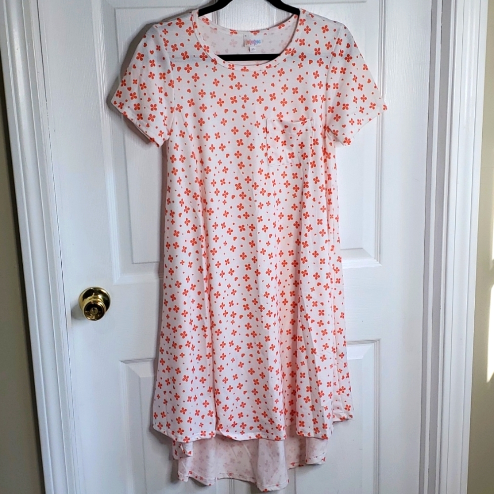 Women's LLR Carly High Low Swing Dress XS white with Coral